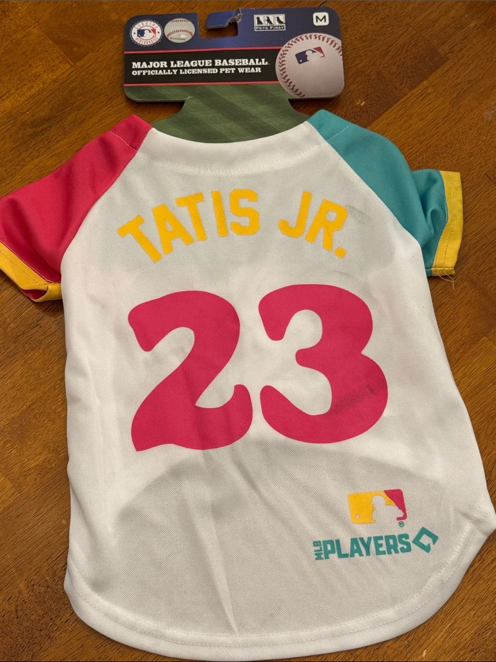 MLB Tatis Jr. #23 White Pink Yellow Teal Dog Jersey Medium